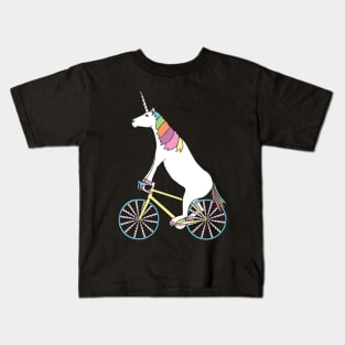 Unicorn Riding Bike With Unicorn Horn Spoked Wheel- Kids T-Shirt